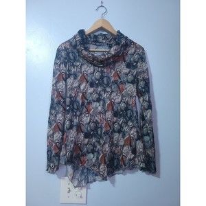 Snowskins Multi-Colored Artsy Crinkled Stretch Pullover Long Sleeve Top Size S